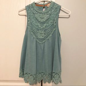 EUC Altar’d State Teal Green Lace Tank Medium